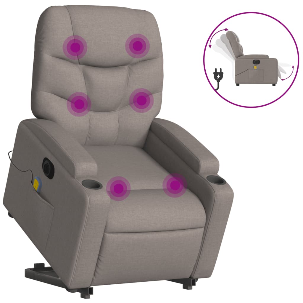 vidaXL Sillón de masaje eléctrico reclinable elevable tela taupé