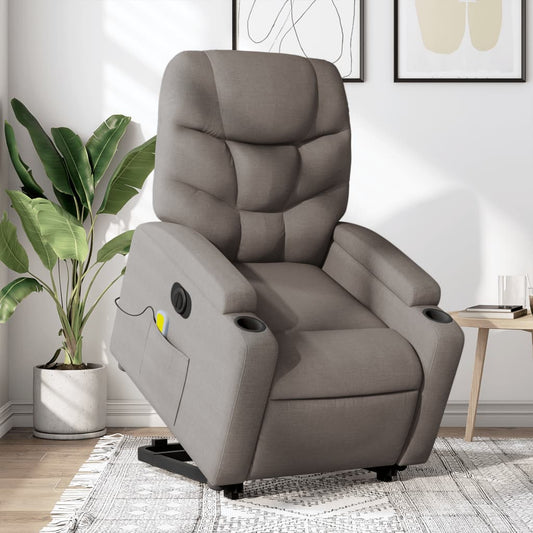 vidaXL Sillón de masaje eléctrico reclinable elevable tela taupé