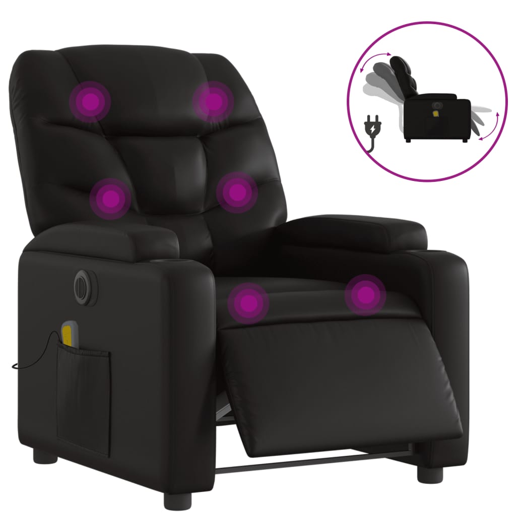 vidaXL Sillón de masaje reclinable eléctrico cuero sintético negro