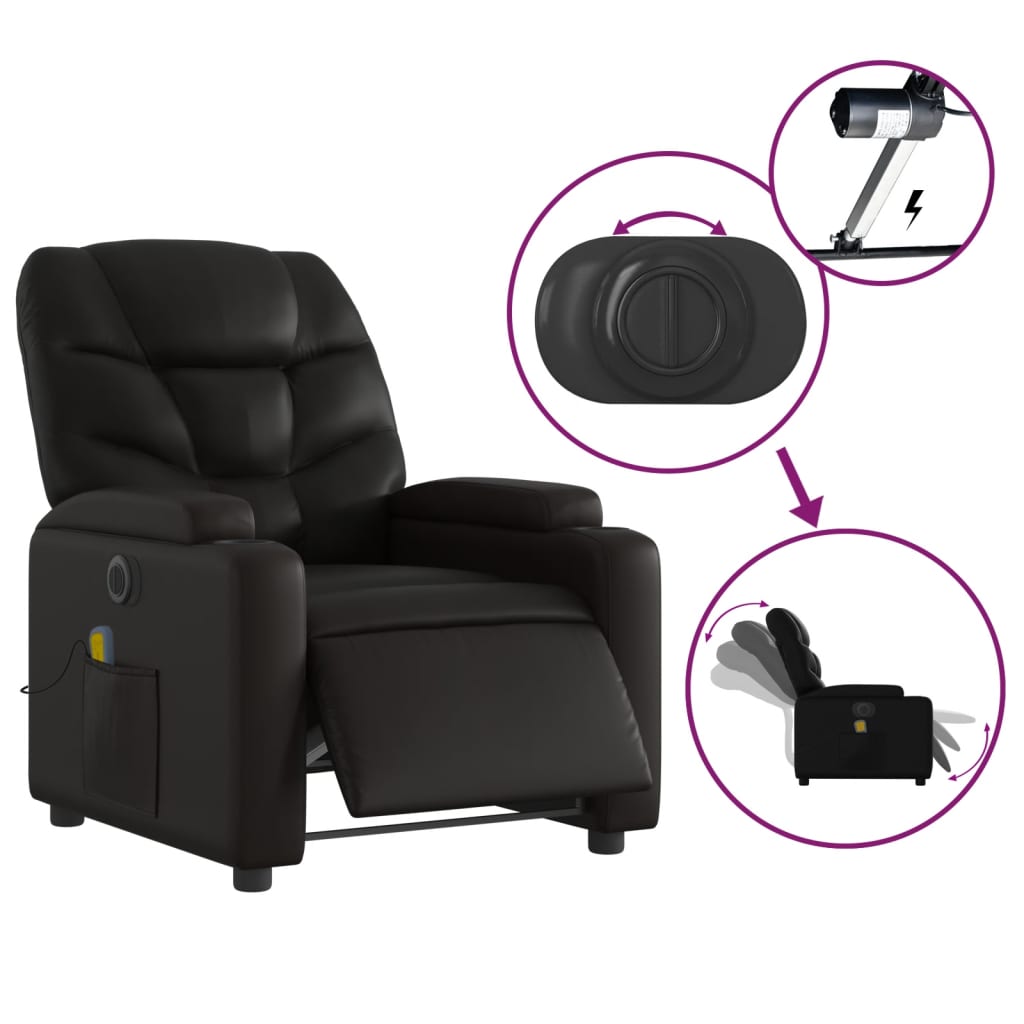 vidaXL Sillón de masaje reclinable eléctrico cuero sintético negro