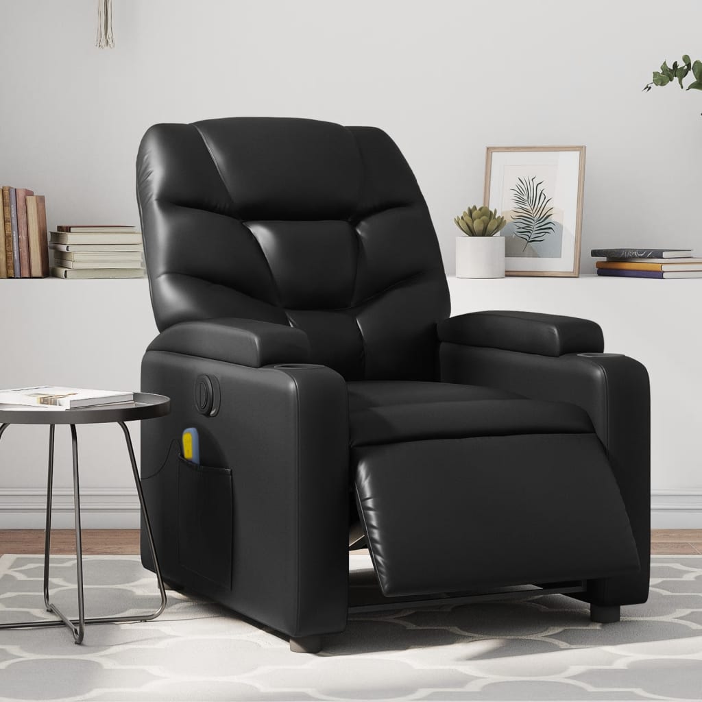 vidaXL Sillón de masaje reclinable eléctrico cuero sintético negro