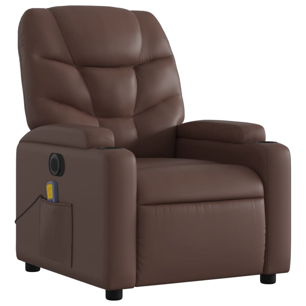 vidaXL Sillón de masaje reclinable eléctrico cuero sintético marrón