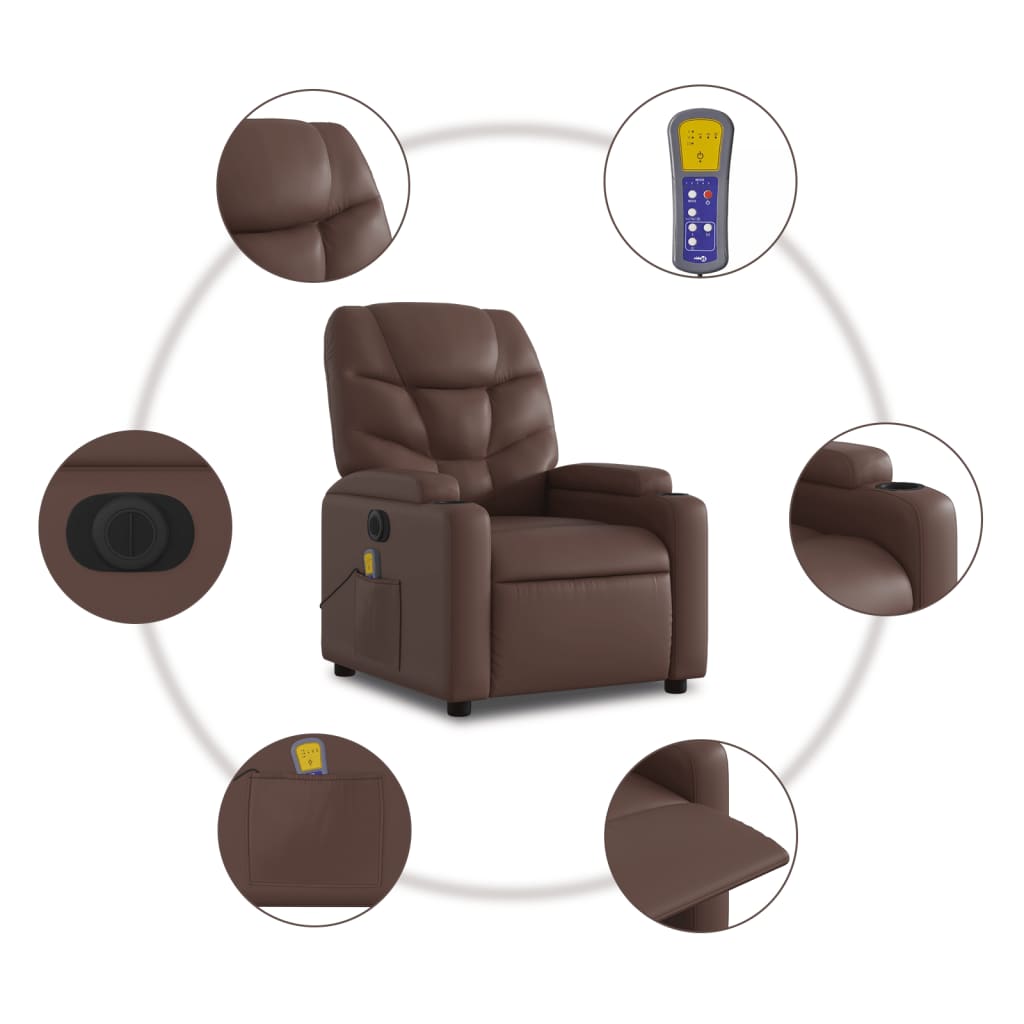 vidaXL Sillón de masaje reclinable eléctrico cuero sintético marrón