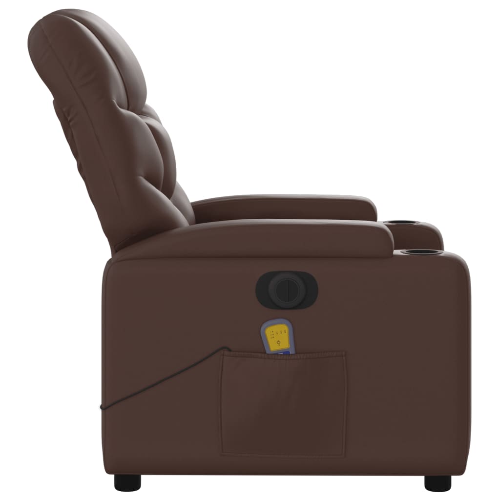 vidaXL Sillón de masaje reclinable eléctrico cuero sintético marrón