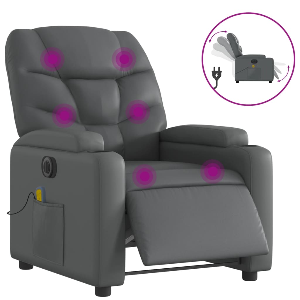 vidaXL Sillón de masaje reclinable eléctrico cuero sintético gris