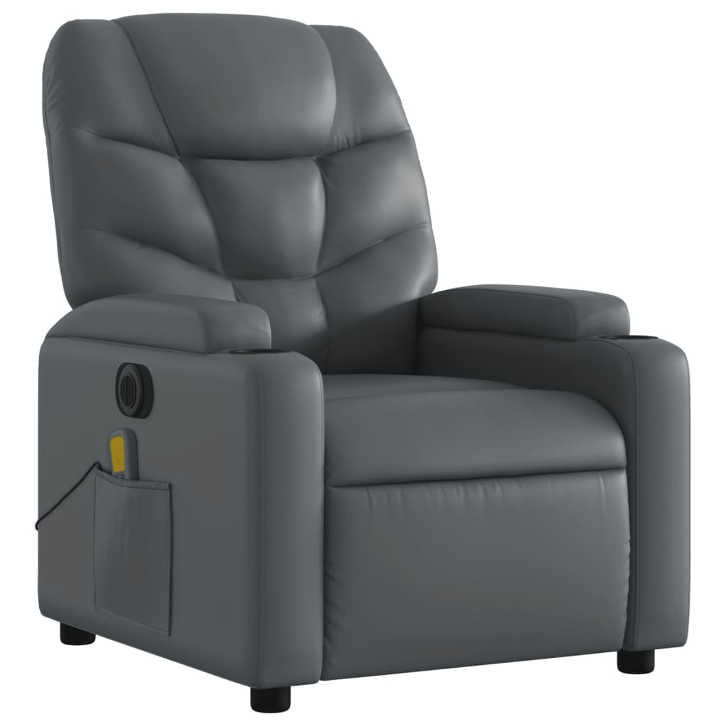 vidaXL Sillón de masaje reclinable eléctrico cuero sintético gris