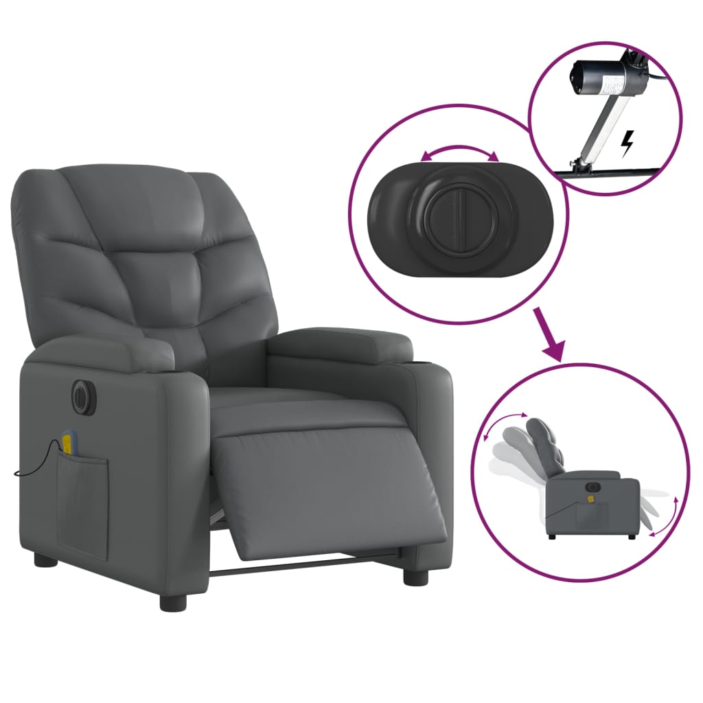 vidaXL Sillón de masaje reclinable eléctrico cuero sintético gris