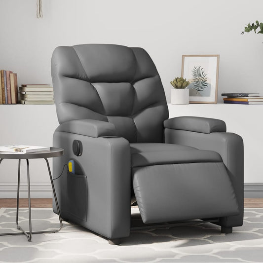 vidaXL Sillón de masaje reclinable eléctrico cuero sintético gris