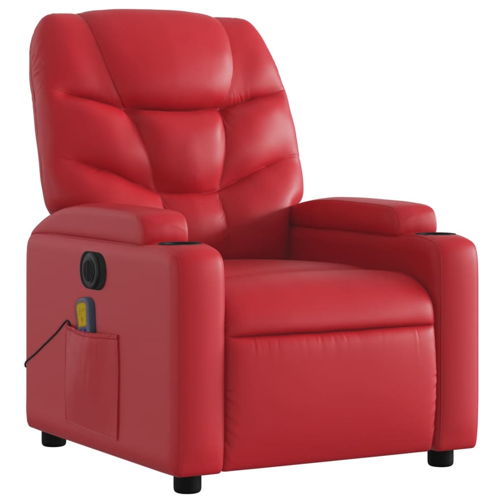 vidaXL Sillón de masaje reclinable eléctrico de cuero artificial rojo