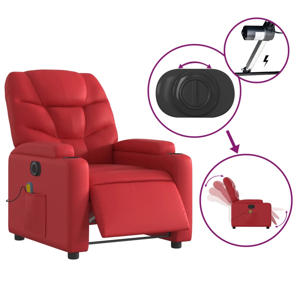 vidaXL Sillón de masaje reclinable eléctrico de cuero artificial rojo