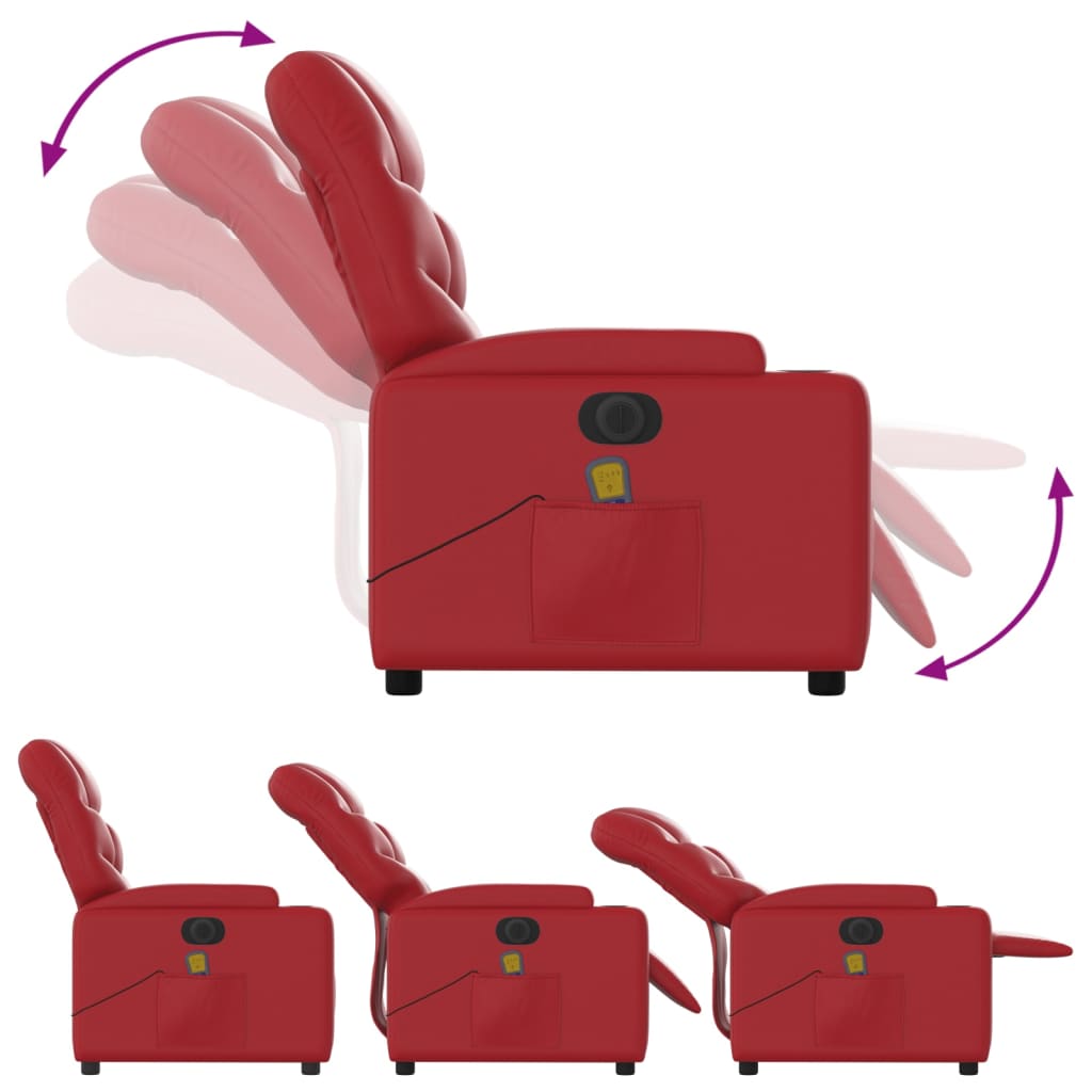 vidaXL Sillón de masaje reclinable eléctrico de cuero artificial rojo