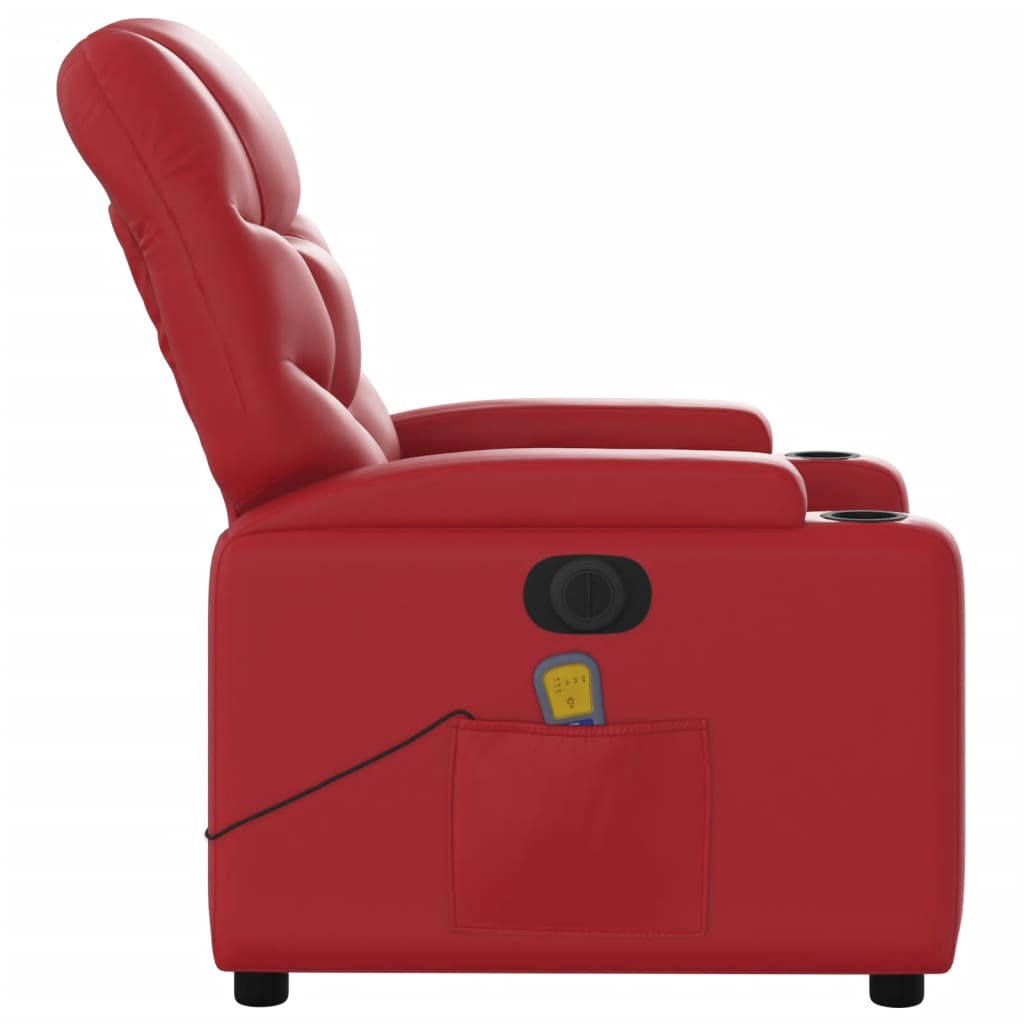 vidaXL Sillón de masaje reclinable eléctrico de cuero artificial rojo