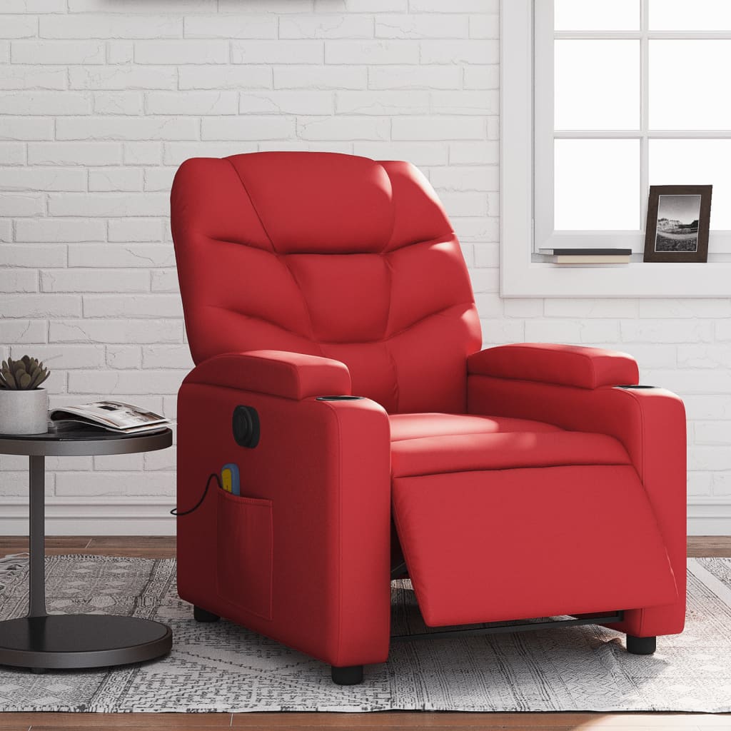 vidaXL Sillón de masaje reclinable eléctrico de cuero artificial rojo