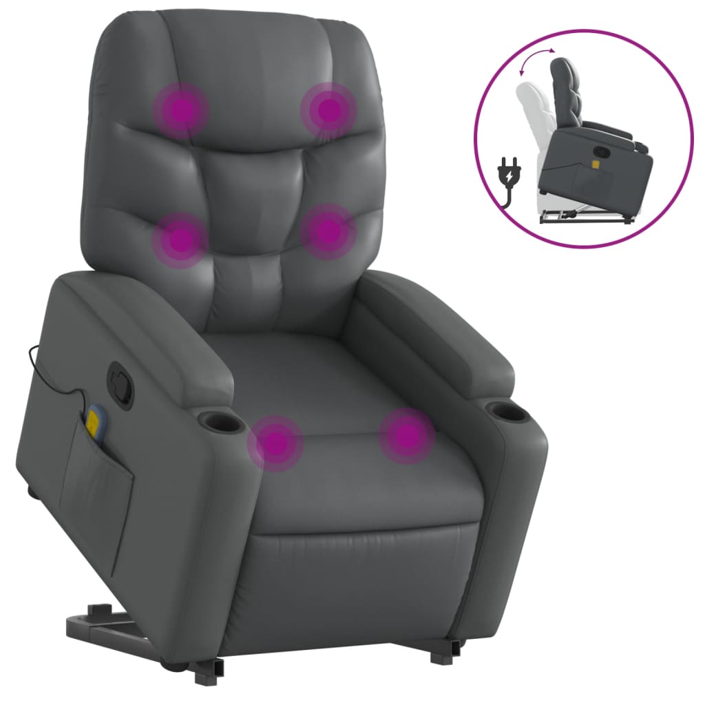 vidaXL Sillón reclinable de masaje de pie cuero artificial gris