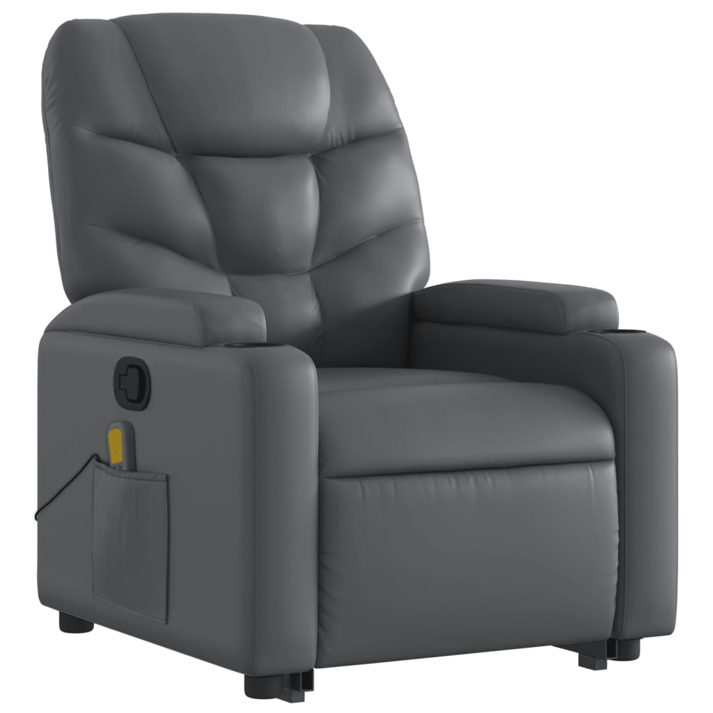 vidaXL Sillón reclinable de masaje de pie cuero artificial gris