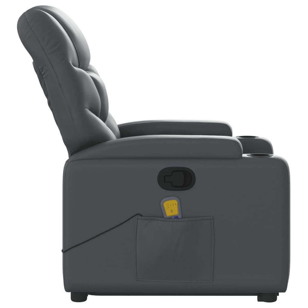 vidaXL Sillón reclinable de masaje de pie cuero artificial gris