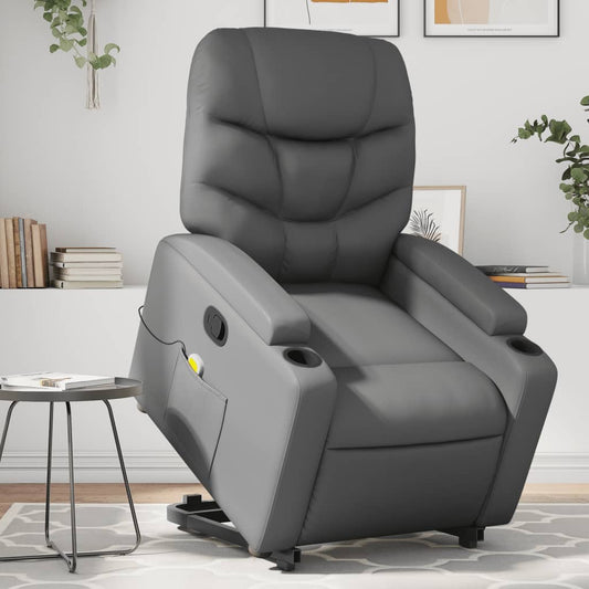 vidaXL Sillón reclinable de masaje de pie cuero artificial gris