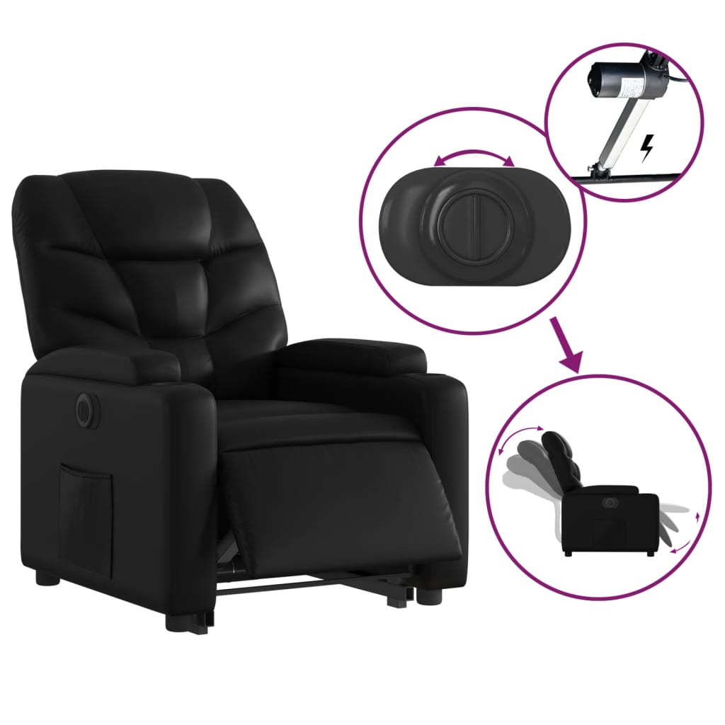 vidaXL Sillón reclinable y elevable eléctrico cuero sintético negro