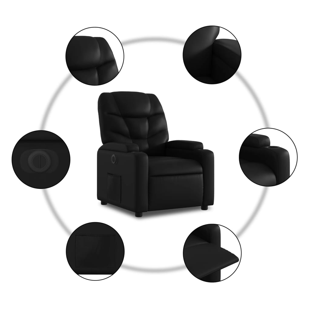 vidaXL Sillón reclinable y elevable eléctrico cuero sintético negro