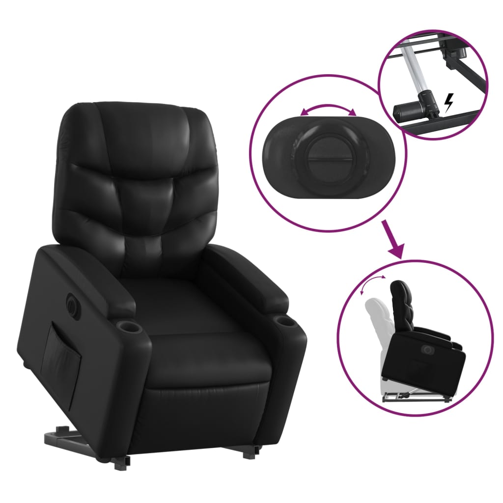 vidaXL Sillón reclinable y elevable eléctrico cuero sintético negro