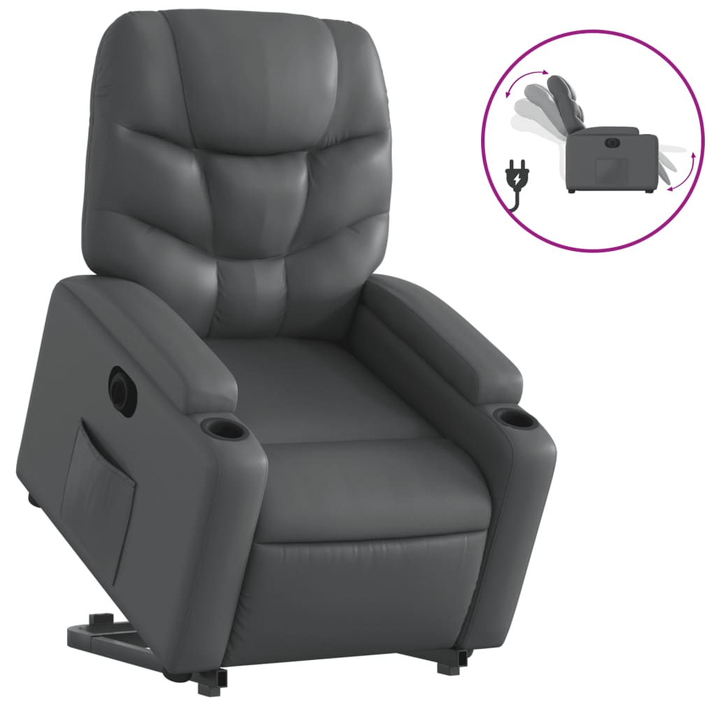 vidaXL Sillón reclinable elevable eléctrico de cuero sintético gris