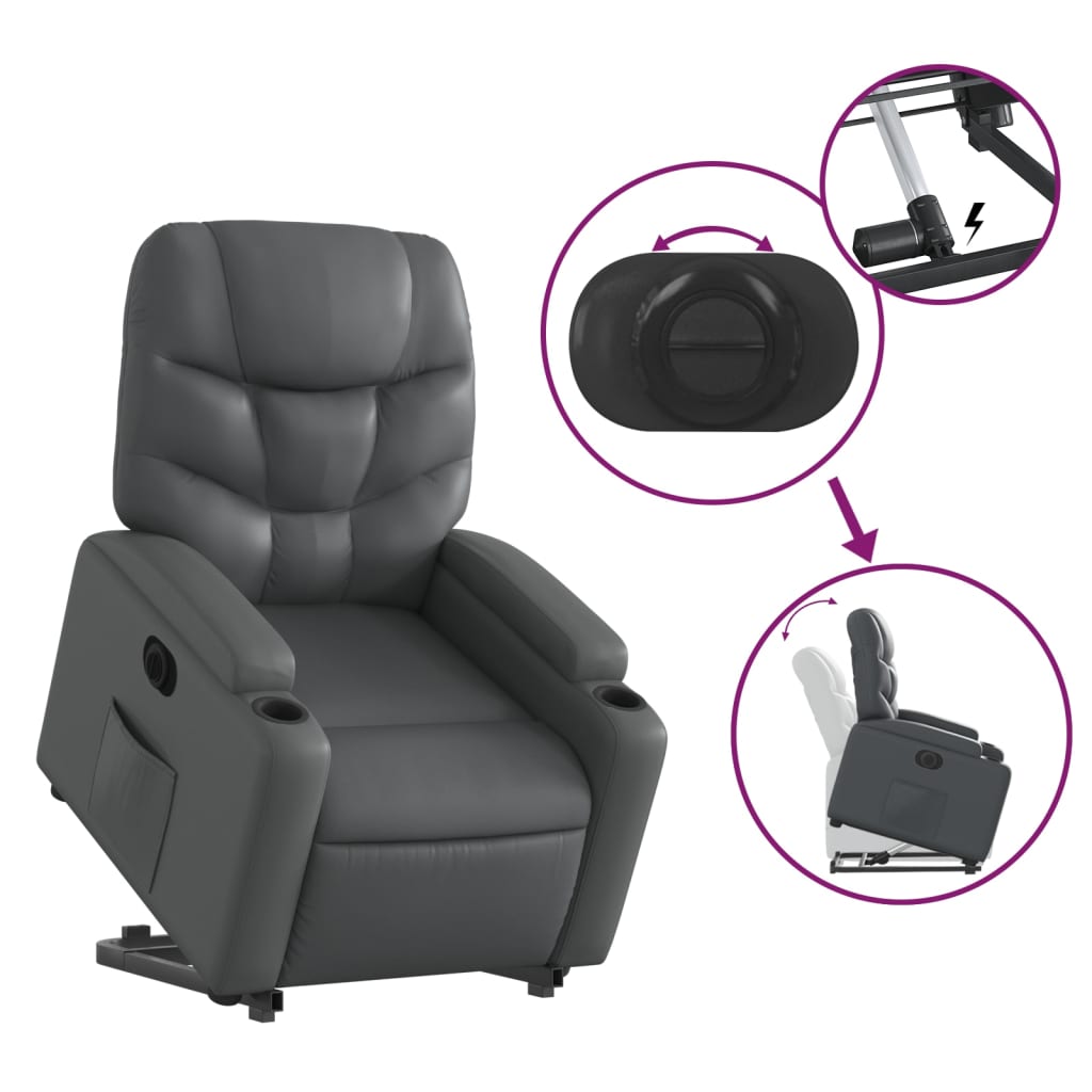 vidaXL Sillón reclinable elevable eléctrico de cuero sintético gris