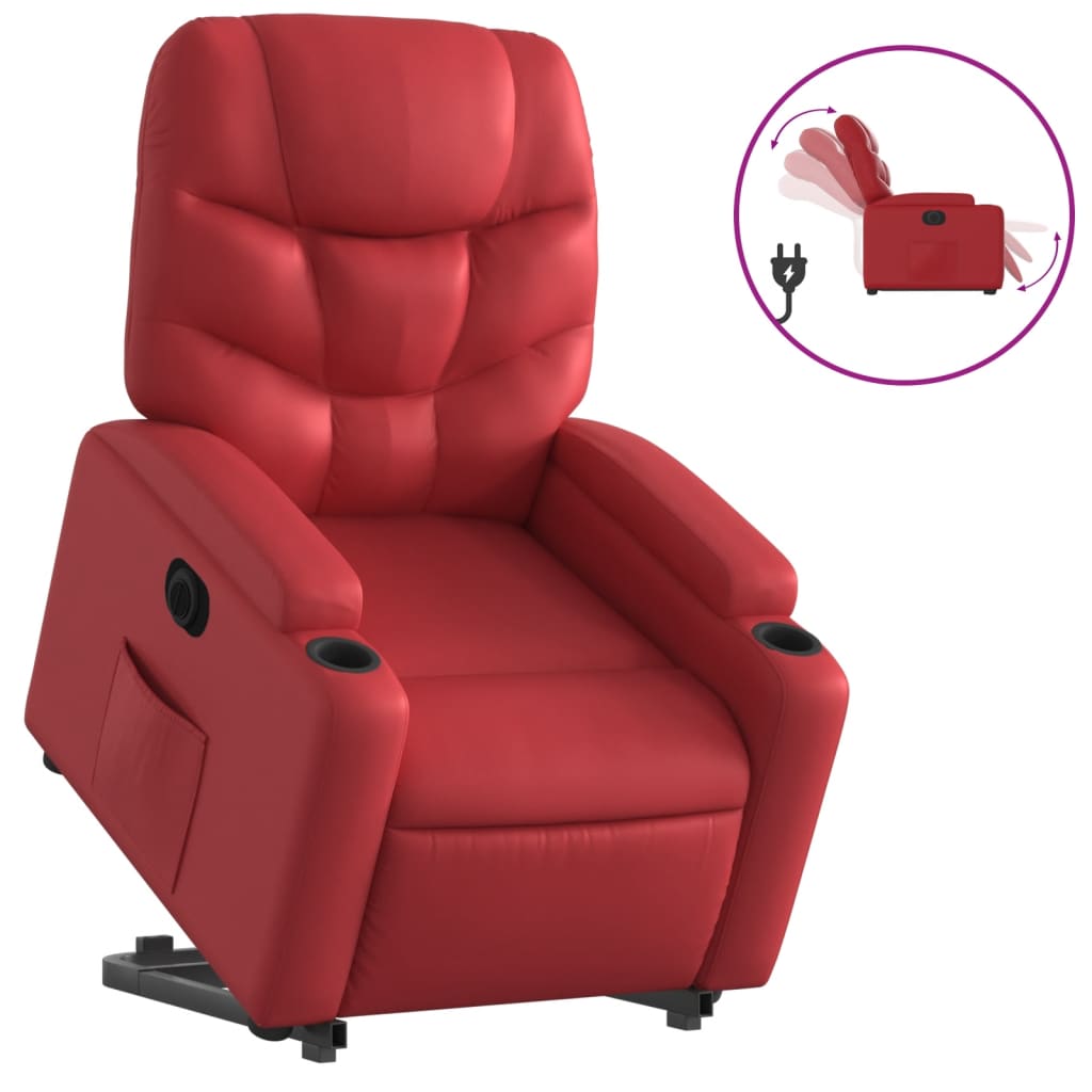 vidaXL Sillón elevable eléctrico cuero artificial rojo