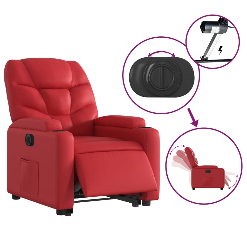 vidaXL Sillón elevable eléctrico cuero artificial rojo