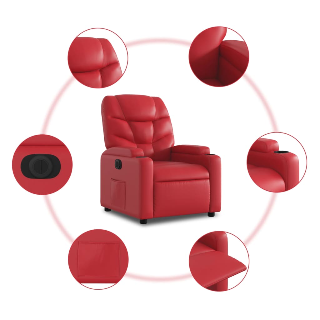 vidaXL Sillón elevable eléctrico cuero artificial rojo