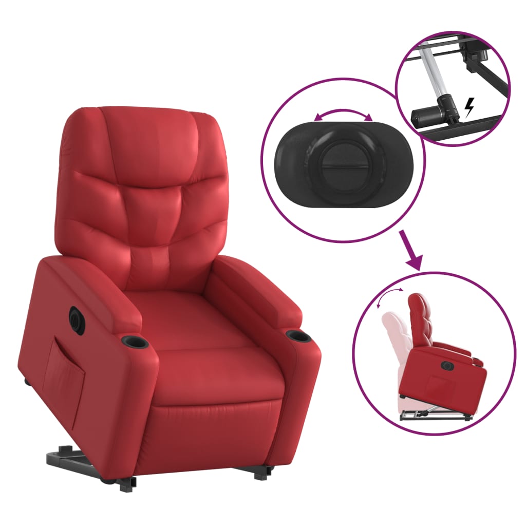 vidaXL Sillón elevable eléctrico cuero artificial rojo