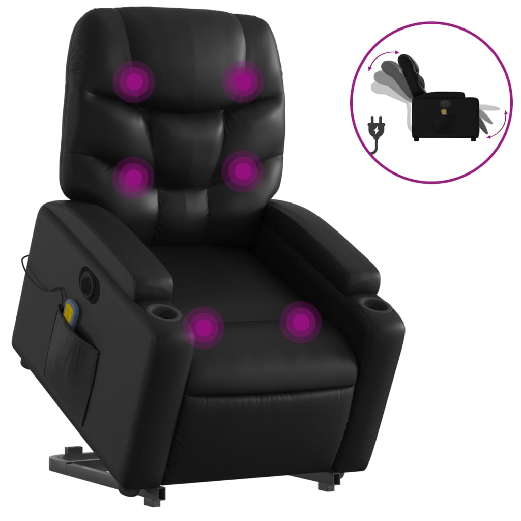 vidaXL Sillón de masaje elevable eléctrico cuero sintético negro