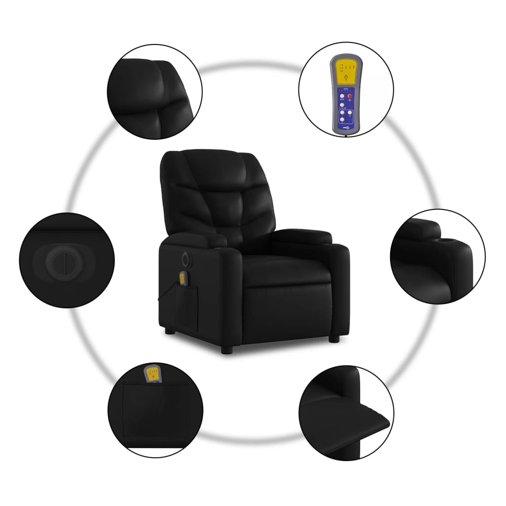 vidaXL Sillón de masaje elevable eléctrico cuero sintético negro