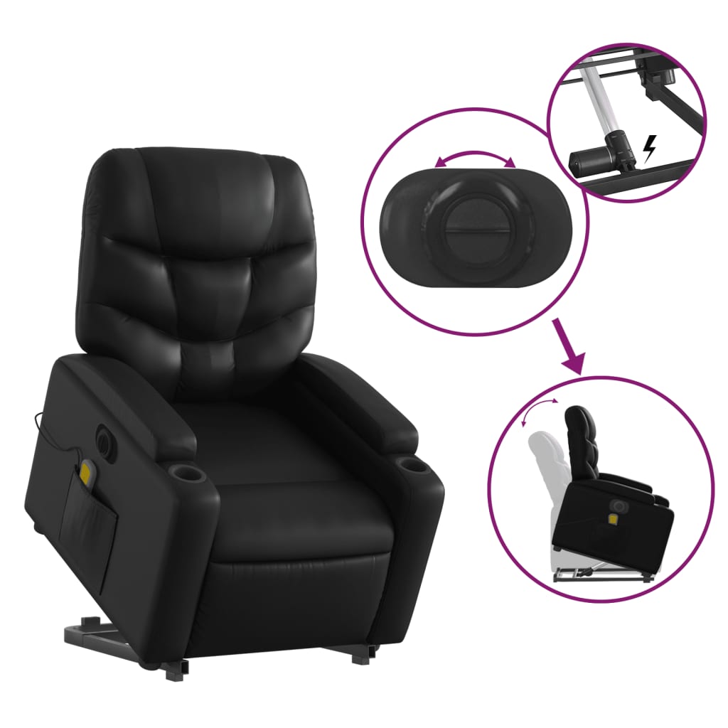 vidaXL Sillón de masaje elevable eléctrico cuero sintético negro