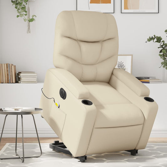 vidaXL Sillón de masaje elevable eléctrico cuero sintético crema