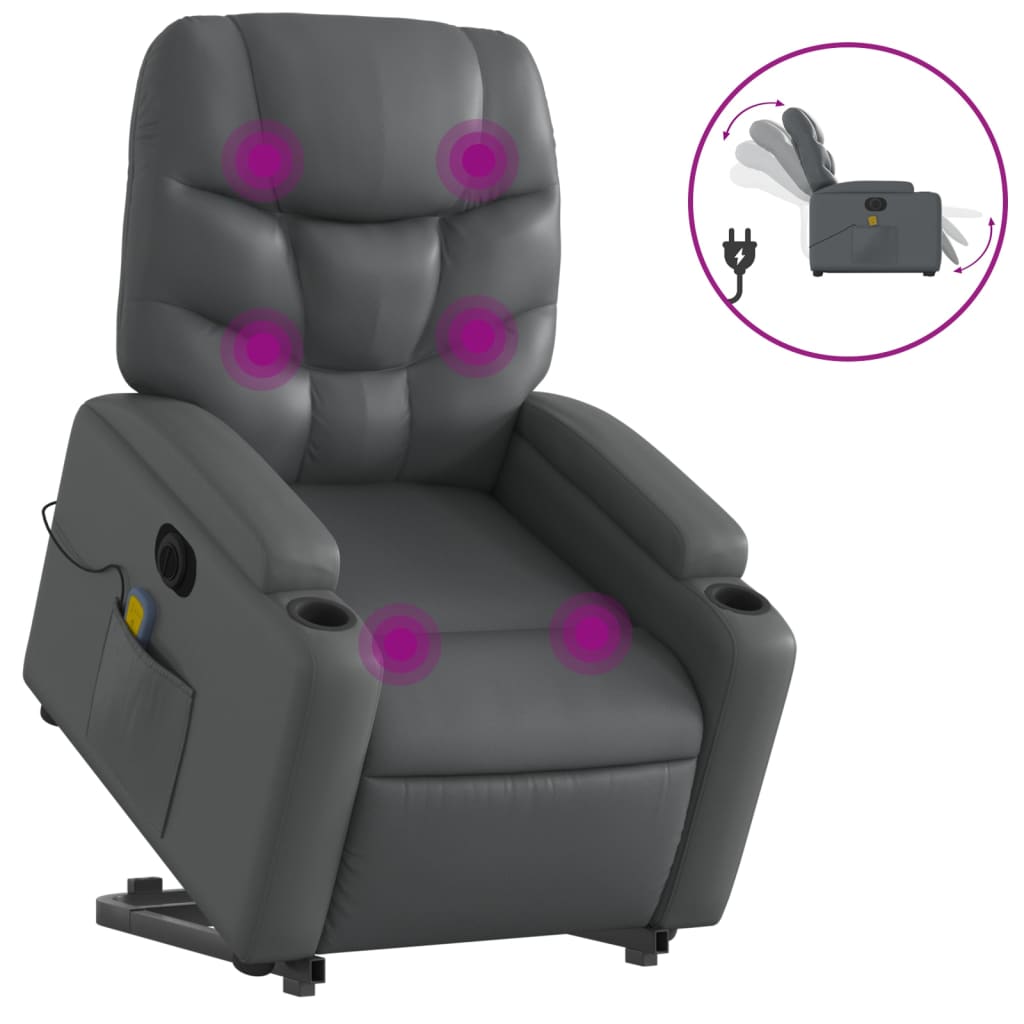 vidaXL Sillón de masaje elevable eléctrico cuero sintético gris