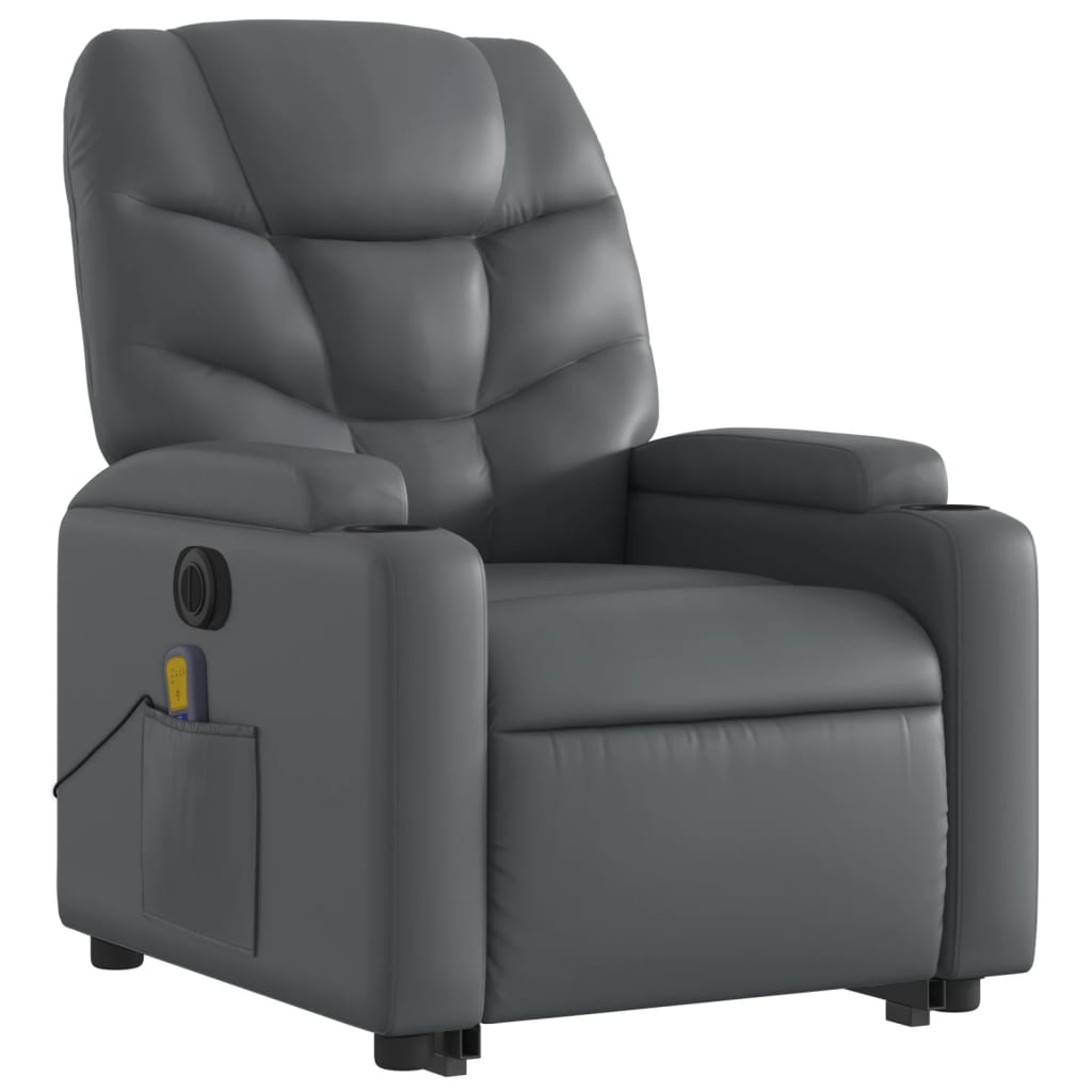 vidaXL Sillón de masaje elevable eléctrico cuero sintético gris