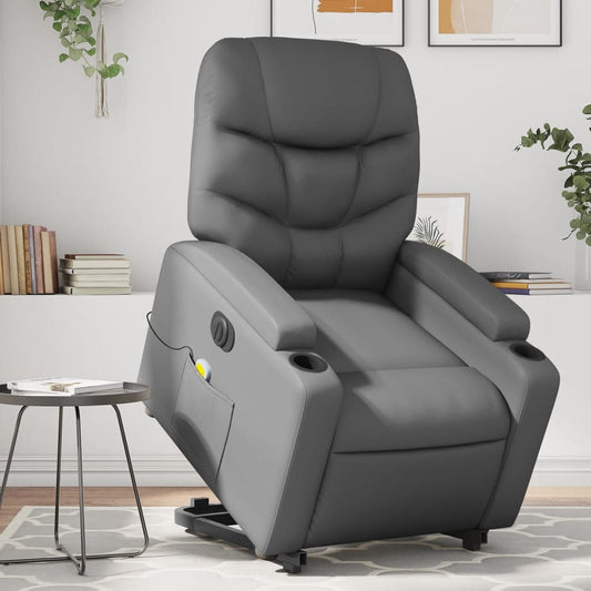 vidaXL Sillón de masaje elevable eléctrico cuero sintético gris