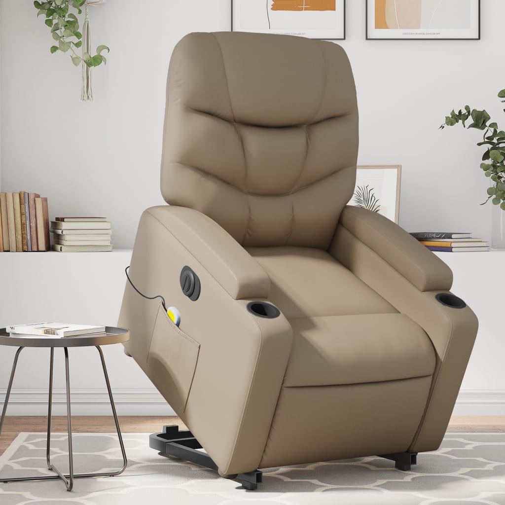 vidaXL Sillón reclinable de masaje eléctrico cuero sintético capuchino