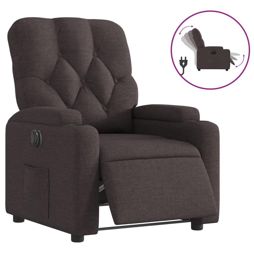 vidaXL Sillón reclinable eléctrico tela marrón oscuro