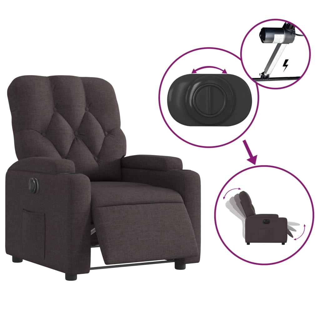 vidaXL Sillón reclinable eléctrico tela marrón oscuro