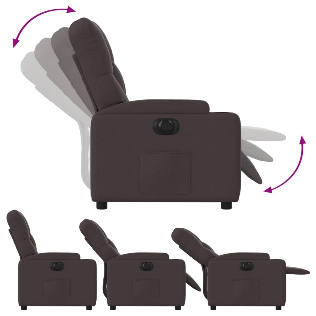 vidaXL Sillón reclinable eléctrico tela marrón oscuro