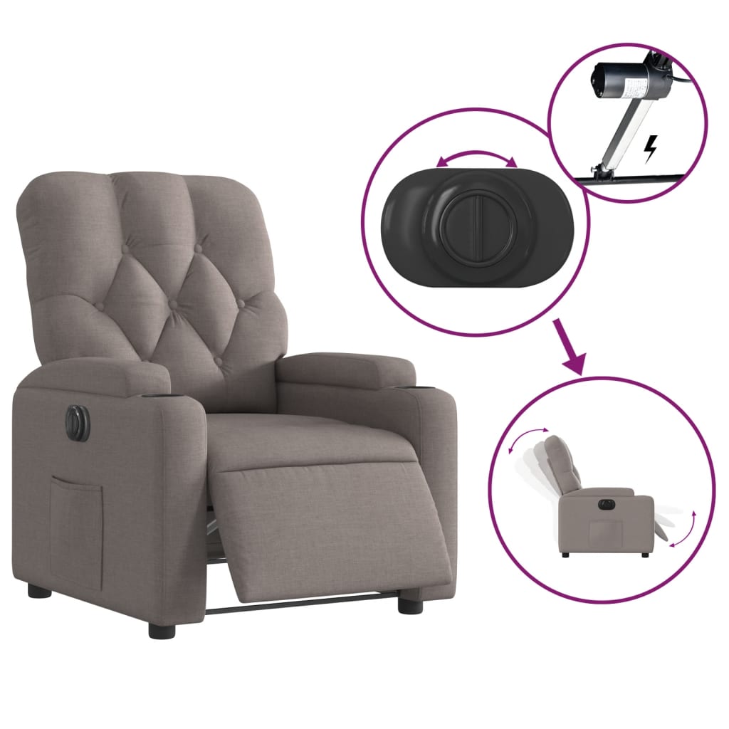 vidaXL Sillón reclinable eléctrico tela gris taupé