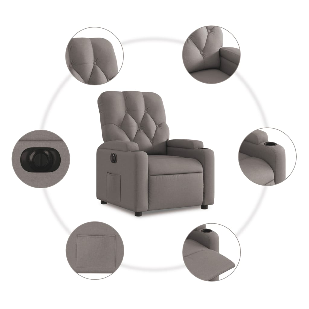 vidaXL Sillón reclinable eléctrico tela gris taupé