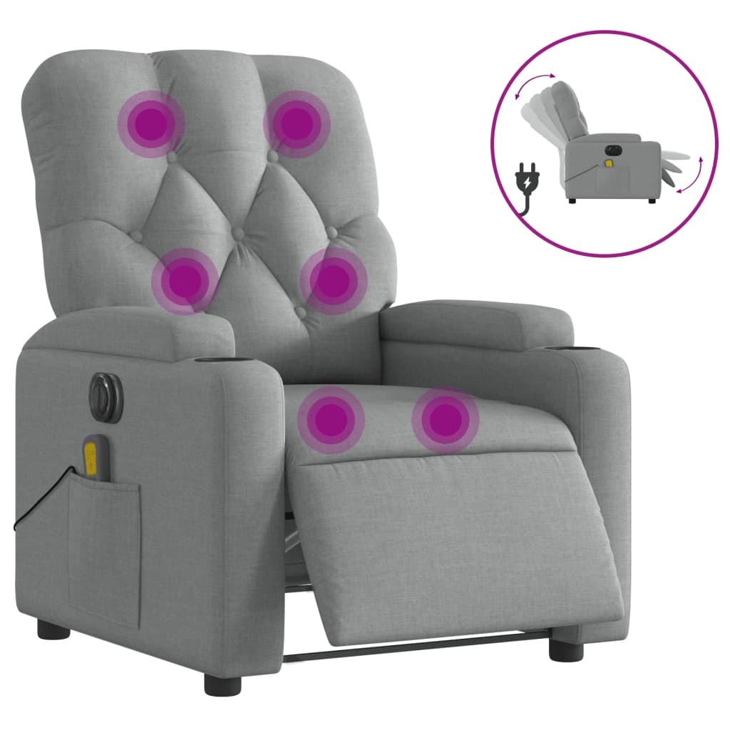 vidaXL Sillón reclinable de masaje eléctrico tela gris claro