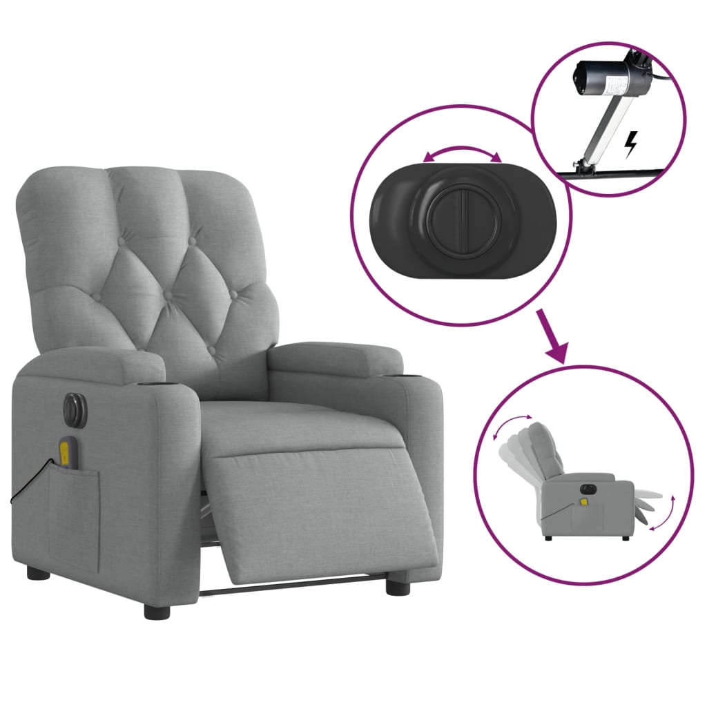 vidaXL Sillón reclinable de masaje eléctrico tela gris claro