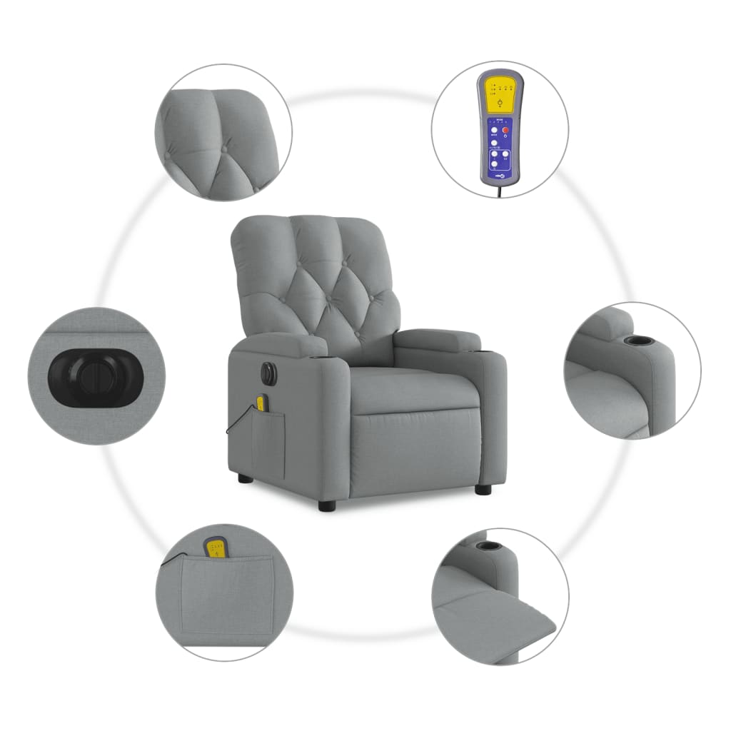 vidaXL Sillón reclinable de masaje eléctrico tela gris claro