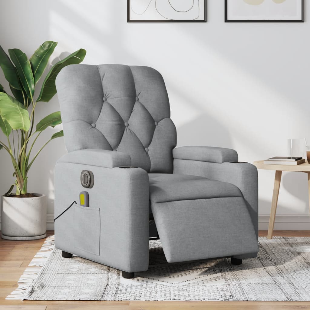 vidaXL Sillón reclinable de masaje eléctrico tela gris claro