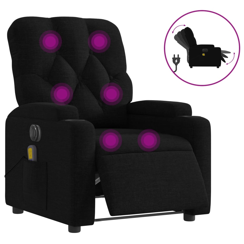 vidaXL Sillón reclinable de masaje eléctrico tela negro