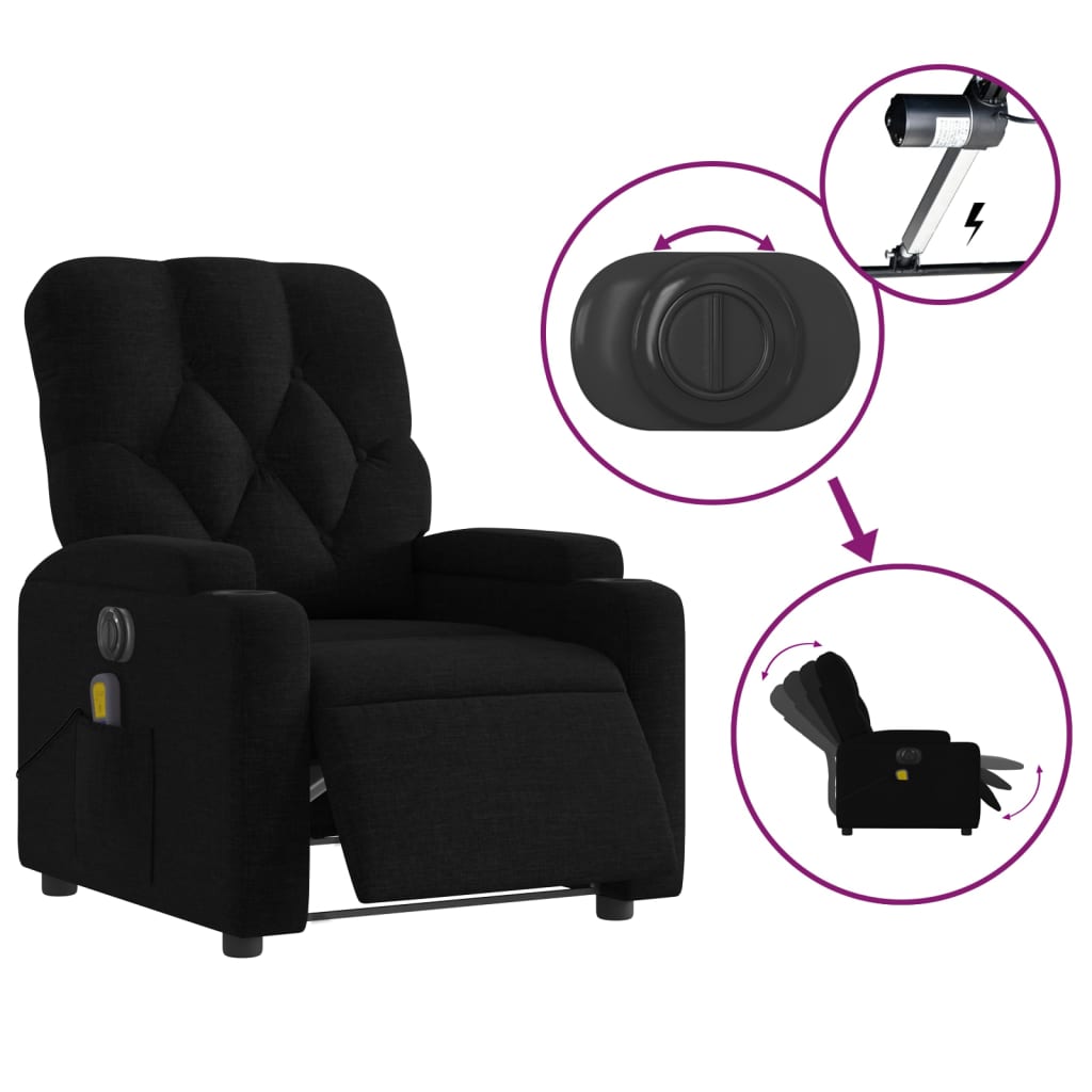 vidaXL Sillón reclinable de masaje eléctrico tela negro