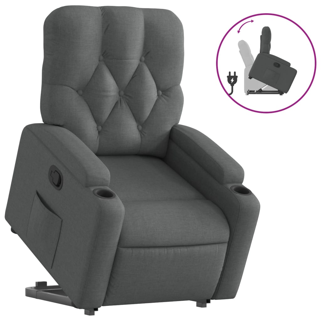 vidaXL Sillón reclinable elevable de tela gris oscuro